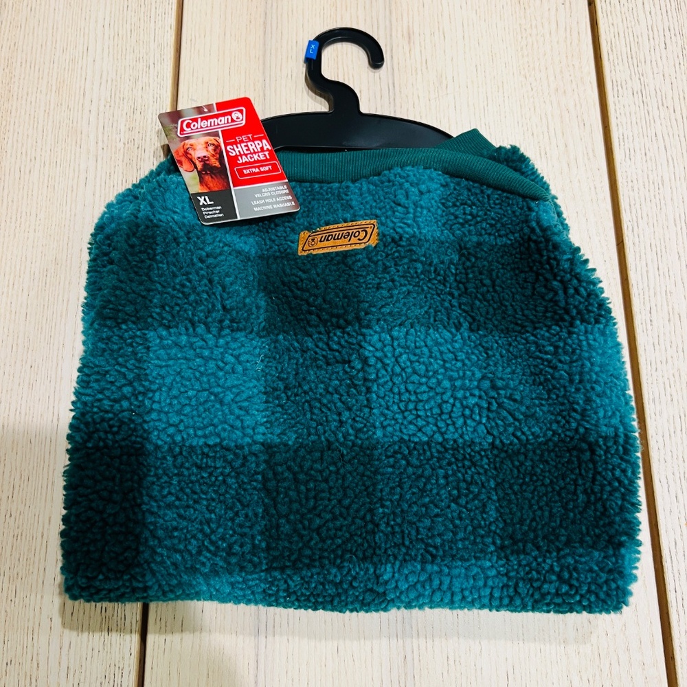 Coleman Dog Coat Green Sherpa jacket Warm soft green buffalo check XL Christmas
